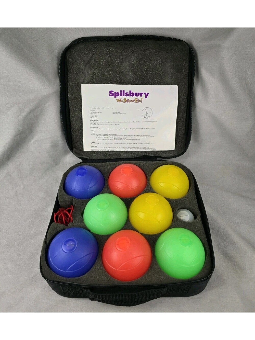 Vintage Spilsbury Lighted Bocce Ball Set Case Outdoor Party Lawn Game w/ Manual